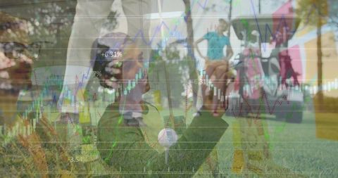 Man on Golf Course with Financial Growth Chart Overlaid