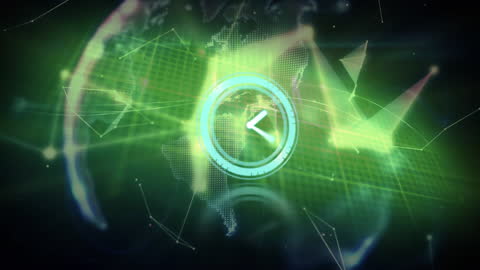 Digital Clock Interface Overlaying Globe and Network Connections