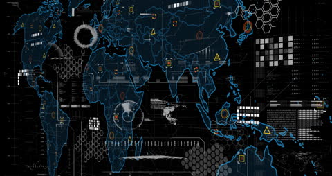 Futuristic Global Network Interface with Digital World Map