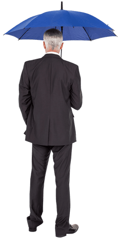 Businessman Holding Blue Umbrella on Transparent Background