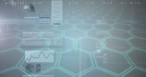 Digital Graphs Floating Over Hexagonal Grid with Futuristic Data Analysis Theme