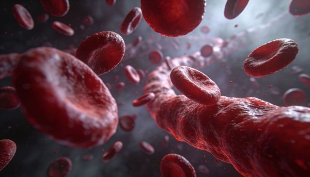 Flowing red blood cells through microvessel with textured endothelium and debris
