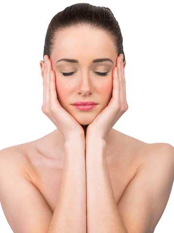 Tranquil Brunette Woman with Closed Eyes on Transparent Background