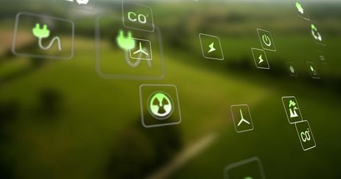 Floating Eco Icons Over Scenic Green Landscape - Download Free Stock Images Pikwizard.com