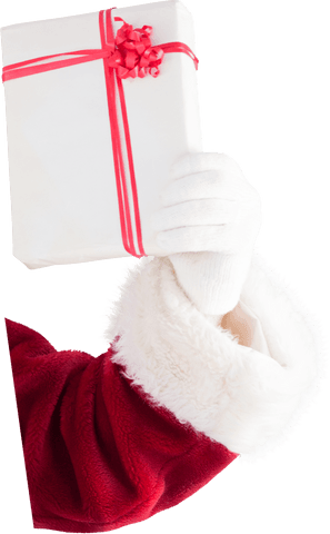 Santa Claus Hand Holding Gift Box Transparent Background