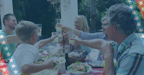 Family Celebrating American Patriotism with Garden Feast