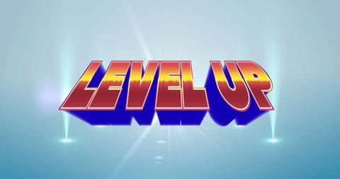 Level Up Text with Neon Lighting Effects on Grey Background