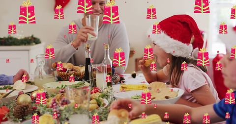 Caucasian Family Enjoying Christmas Dinner Celebration