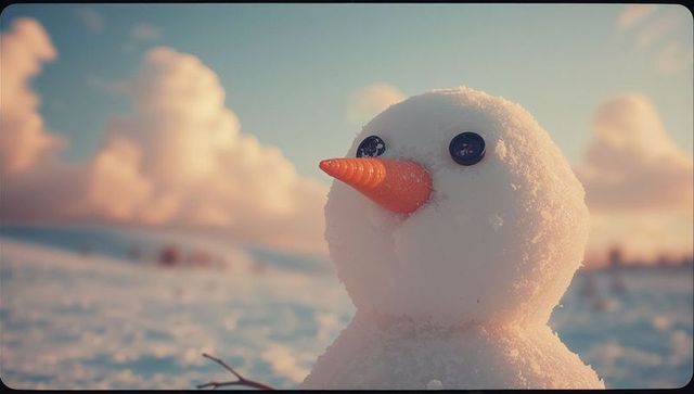 Charming Snowman in Sunlit Winter Field