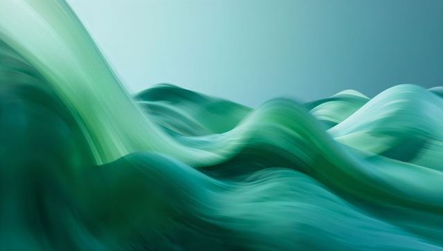 Dynamic Flowing Waves with Green-Blue Gradient Related to Technology and Futurism