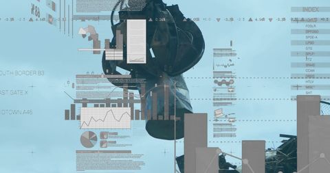 Digital composite of scrap shearing machine and data visuals