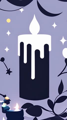 Minimalist Dripping Candle Burning on Lavender with Stars and Vines - Vertical Loop