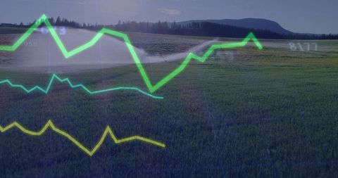 Irrigation technology in action on farm with data overlays
