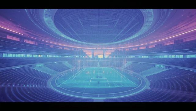 Futuristic Stadium with Purple LED and Retractable Roof