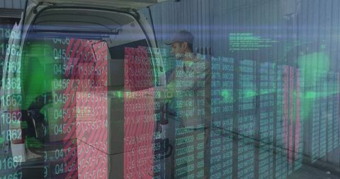 Courier with digital data overlay illustration