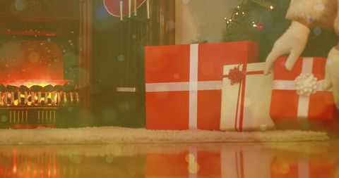 Santa Leaving Christmas Gifts by Cozy Fireplace with Soft Lights - Download Free Stock Images Pikwizard.com