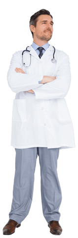 Confident male doctor standing with arms crossed transparent background