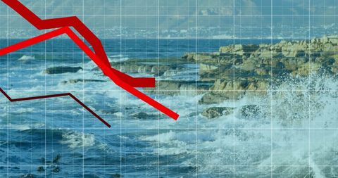 Economic Decline Concept with Red Trend Lines at Sea - Download Free Stock Images Pikwizard.com
