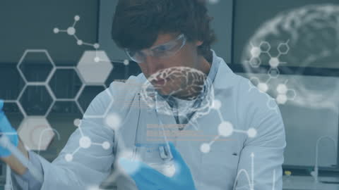 Scientist Analyzing Chemical Sample with Digital Interface