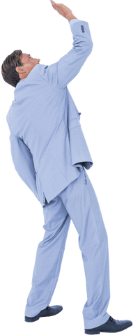 Caucasian Businessman in Suit with Raised Hand on Transparent Background