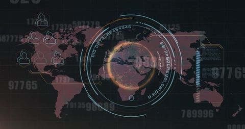 Futuristic global technology interface with digital map
