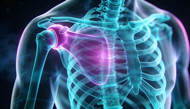 Translucent Torso Highlighting Left Glenohumeral Joint and Scapula Cartilage