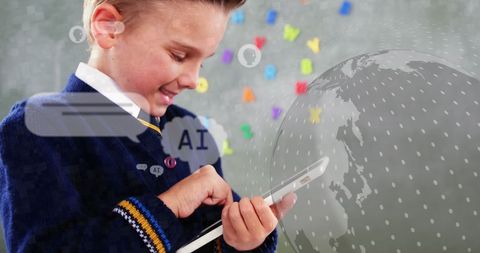 Child Engaging with Tablet and AI Technology