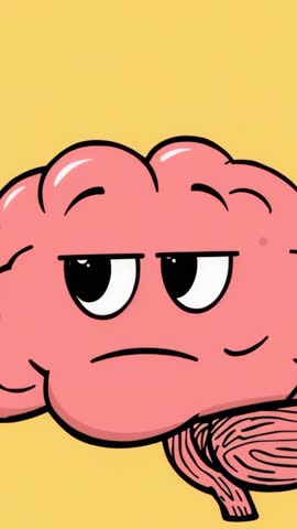 Floating Pink Brain Shifting Expression from Smirk to Surprise in Vertical Animated Loop