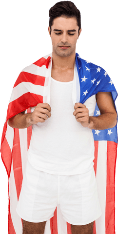 Proud athlete wrapped american flag transparent background