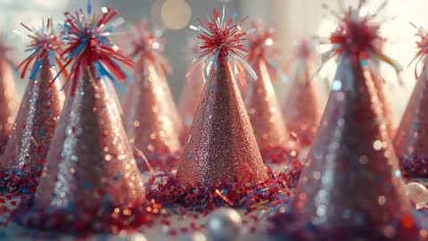 Shimmering Party Hats in Festive Array with Focus Shifts