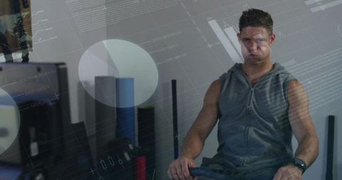 Man exercising with ar technology in modern fitness studio