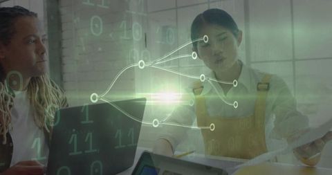 Collaborating on data visualization and decision tree analysis with laptops and documents