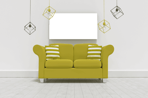 modern living room with transparent hanging lights and green sofa - Download Free Stock Videos Pikwizard.com