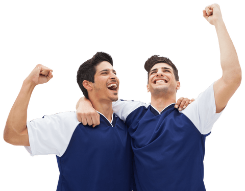 Triumphant Football Players Celebrating on Transparent Background