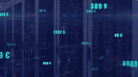 Virtual Exchange Rates Text Overlay in Server Room