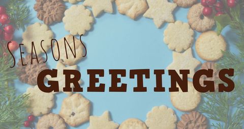Seasons Greetings Banner with Christmas Cookies and Festive Decor - Download Free Stock Images Pikwizard.com