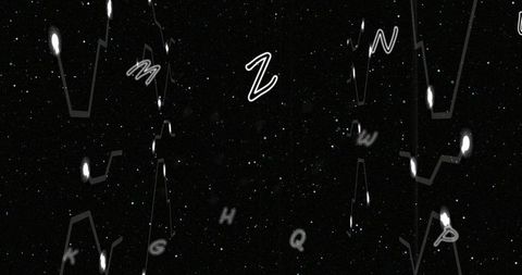 Letters in digital network on dark background