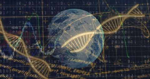 Earth and dna helix amidst digital data exploration