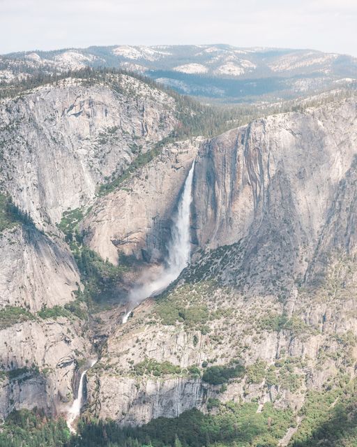 Aerial View of Yosemite Falls in Sunny Mountain Landscape - Download Free Stock Images Pikwizard.com