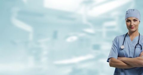 Confident Surgeon in Operating Room with Arms Crossed