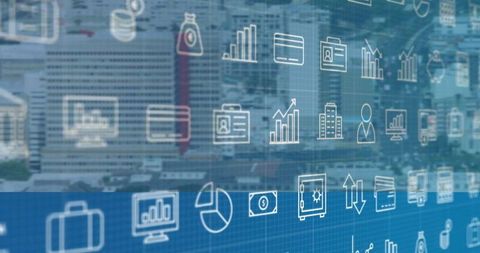 Urban Technology with Business Icons Overlay for Future Innovation