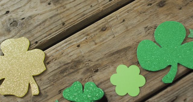 Colorful Shamrock Decorations on Wooden Background - Download Free Stock Images Pikwizard.com