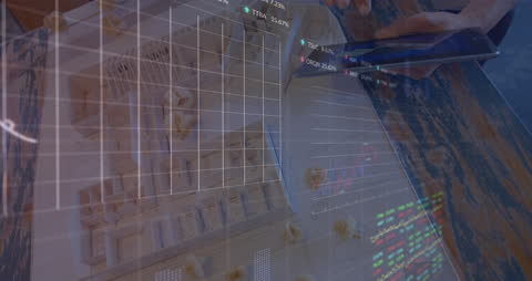 Financial Data Overlay on Architect Workspace Animation