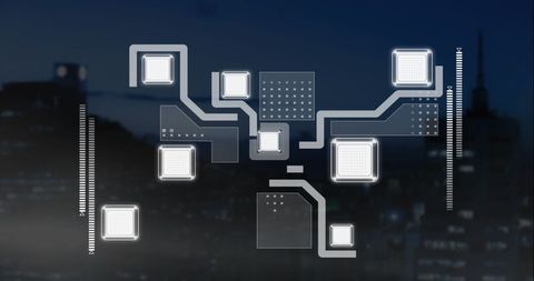 Digital network connectivity over urban nightscape