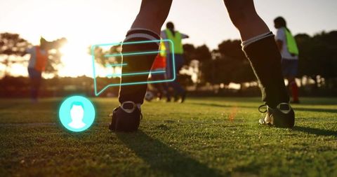 Soccer Player on Field with Digital Communication Concept