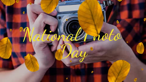 Animation Celebrating National Photo Day with Falling Leaves