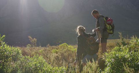 Couple Hiking in Scenic Mountain Landscape at Sunrise - Download Free Stock Images Pikwizard.com