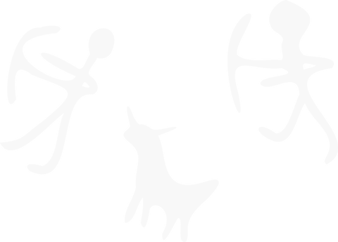 Primitive hunters and prey on transparent background - symbolic cave art