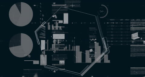 Hexagon Hovering Over Holographic Business Charts and Graphs