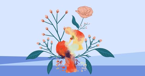 Vibrant Mother and Child Artistic Silhouette with Floral Elements